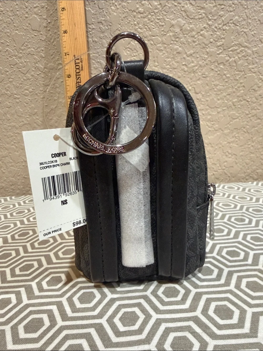 Michael Kors Men's Gray Signature Mini Backpack Key Charm